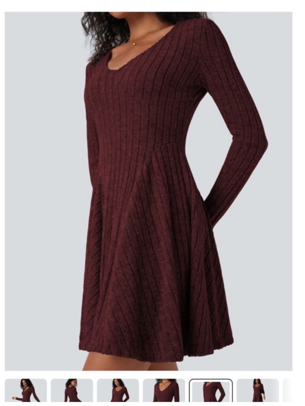 New Halara maroon ribbed knit V neck fit and flare dress - Picture 5 of 5